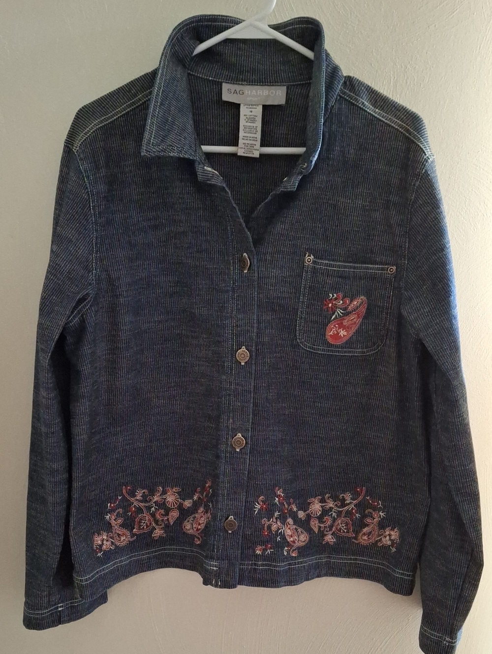 Sag Harbor Navy Jean Jacket with Rose Embroidery
